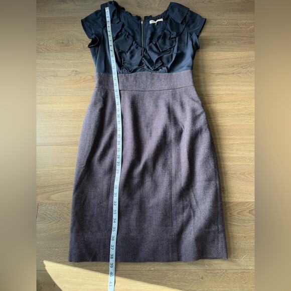 Rebecca Taylor Ruffle 100% Silk Wool Tweed Sheath Dress Blue and Purple Size 10 - Picture 13 of 13